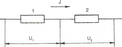 Последовательное соединение двух резисторов в цепи